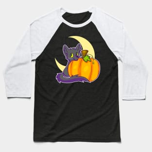 Autumn Spooky Pumpkin Black Cat Baseball T-Shirt
